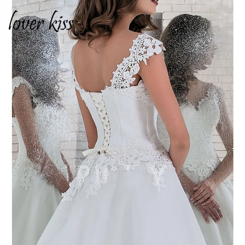 Lover Kiss Vestido De Noiva, Тюлевое свадебное платье трапециевидной формы, v-образный вырез, Кружевная аппликация, свадебные платья невесты, корсет на спине,, Robe de Mariage