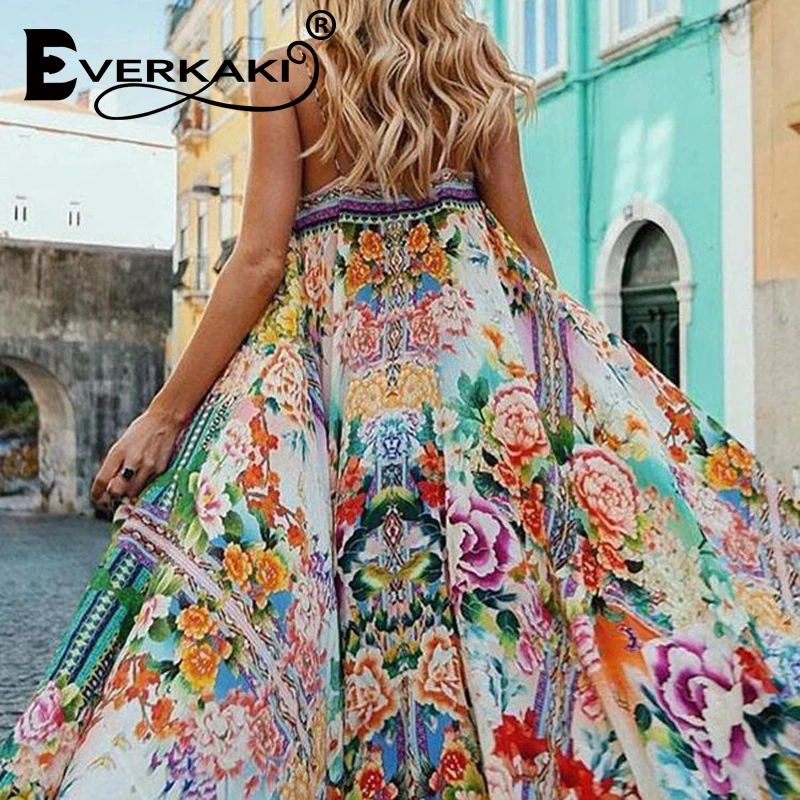 Everkaki женское богемное платье летние повседневные пляжные платья плюс размер