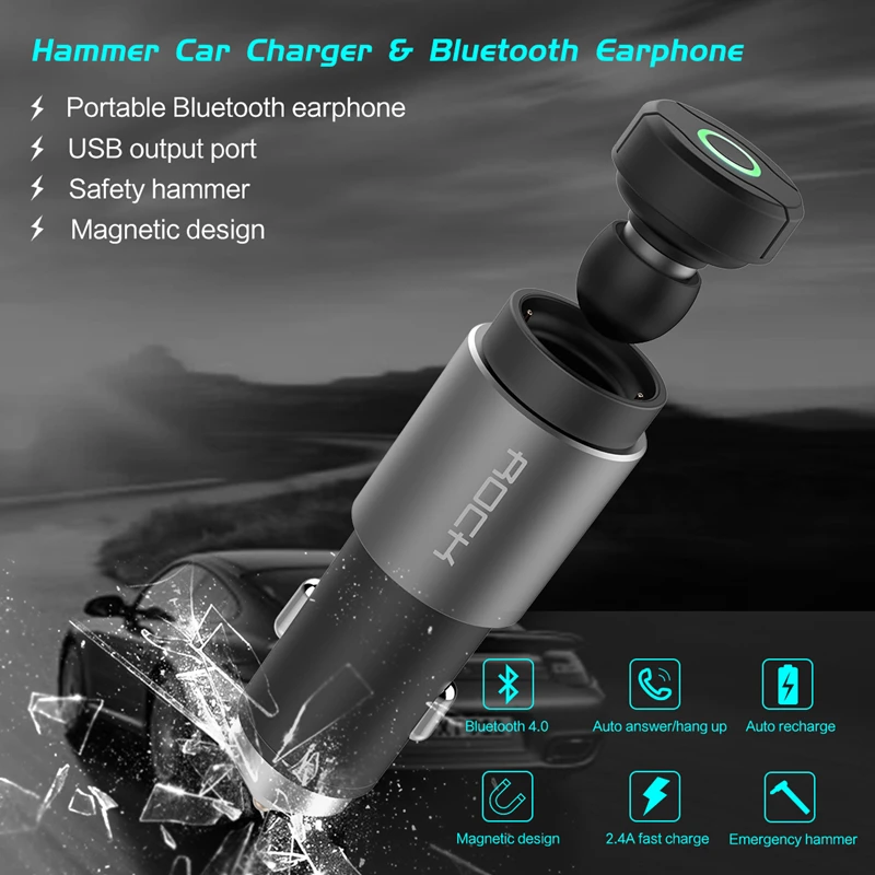 Оригинальный 2 в 1 Автомобильное зарядное устройство Bluetooth наушники аварийный