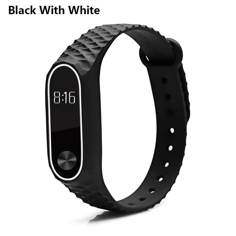 Black with white BOORUI mi band 2 ремешок Pulseira силиконовый mi band 2 аксессуары Алмазный ремешок на запястье анти-потеря двойной цвет сменный ремешок для часов - Цвет: Black with white