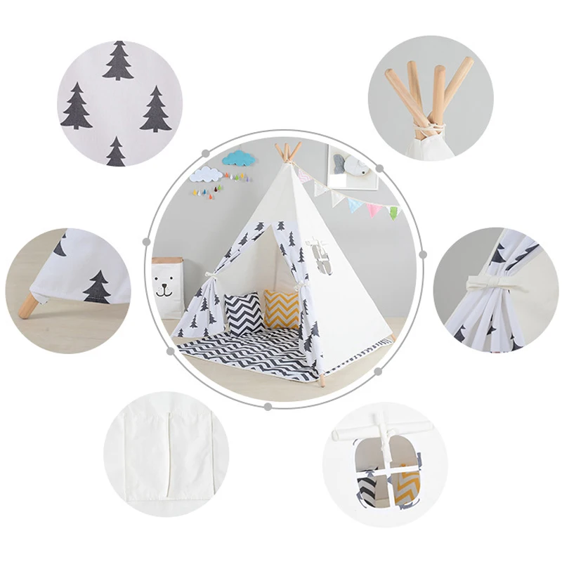 Детская палатка Tipi с черным деревом игровой домик для детей хлопок Wigwam холст