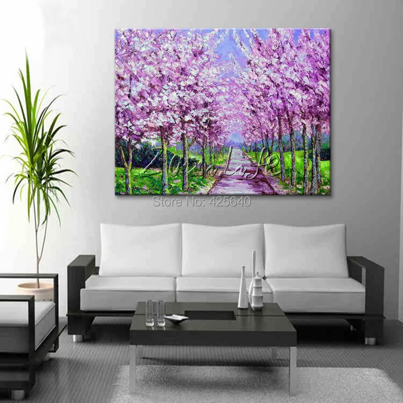 Ручная роспись сакуры оттенки палитра нож картина маслом на холсте высокое