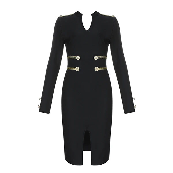Черный Sexy Black Vintage Luxury Bandage Dress Winter Women's V-neck Long Sleeve Dress Fashion Club Party Dress Bodycon Vestidos - Цвет: Черный