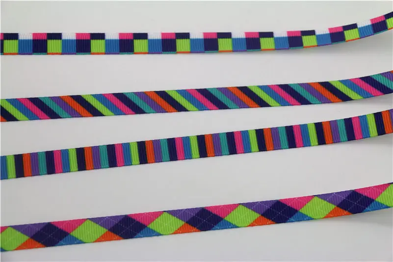 DHK 3/8 'ཆ ярдов цвета полоса плед печатных Grosgrain ленточный аксессуар бант для