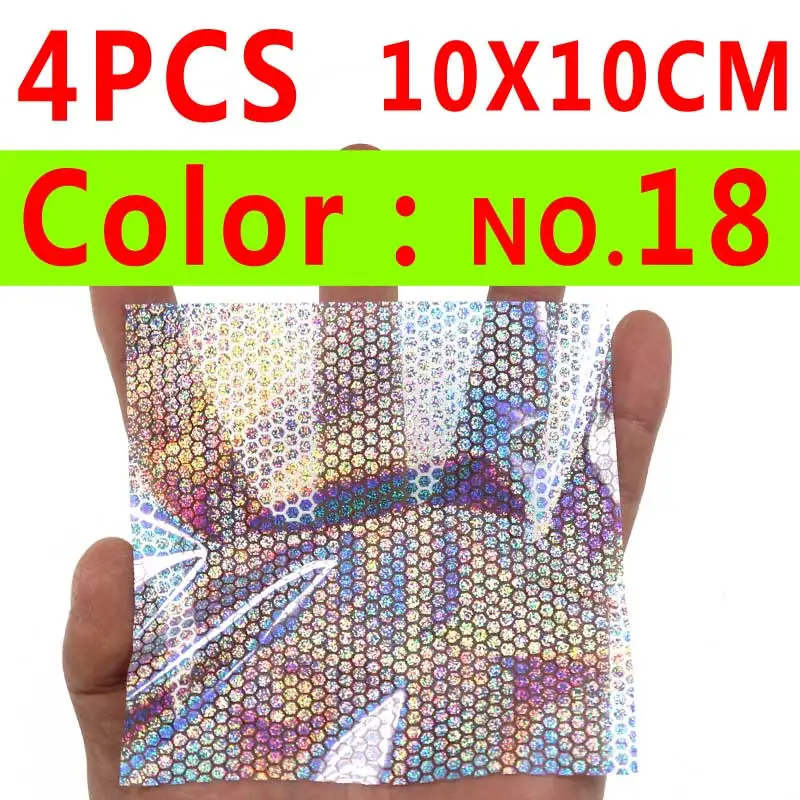 4pcs color 18 Wifreo 6/4 шт. Голографическая клейкая пленка Flash ленты отражательная Призма Рыбалка наклейка для приманки 10*10/20 см Искусственный рыбьей чешуи кожи - Цвет: 4pcs color 18