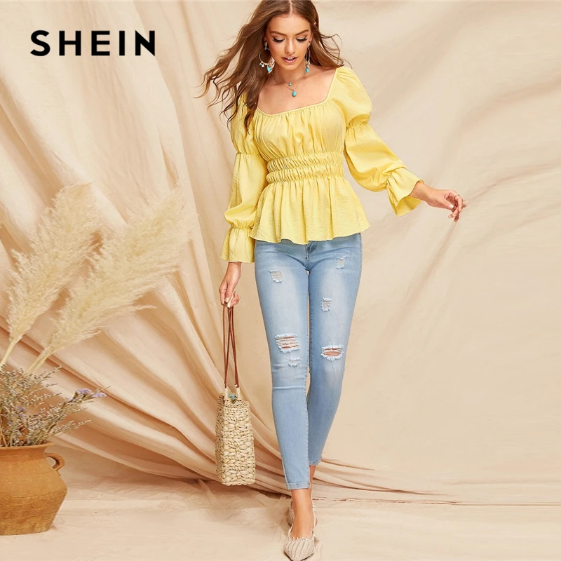 SHEIN Топ С Оригинальным Рукавом И Квадратным Вырезом, Повседневная Блузка В Стиле Бохо, Сексуальные Женские Топы