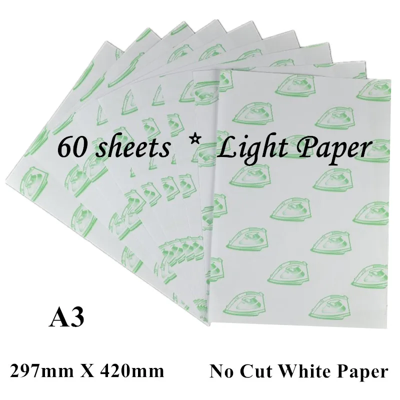 (A3*60pcs) No Cut Paper Self Weeding Paper Laser Heat Transfer Printing Paper For clothing White Color Thermal Transfers Papel