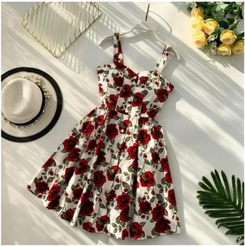 Boho винтажное Короткое мини-платье с цветочным принтом на бретельках, вечерние повседневные женские пляжные ретро платья в горошек
