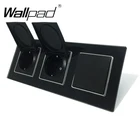 Розетка с 2 крышками + настенный светильник ель, тройная Европейская Тройная рамка из черного хрустального стекла, 16 А, европейская настенная розетка с креплением на когти