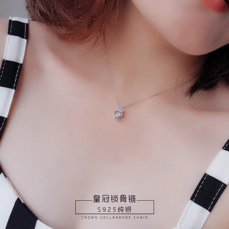 

Korea 925 Sterling Silver Crown Necklaces&Pendants Silver Chain Choker Necklaces Jewelry Collar Colar Free Shipping