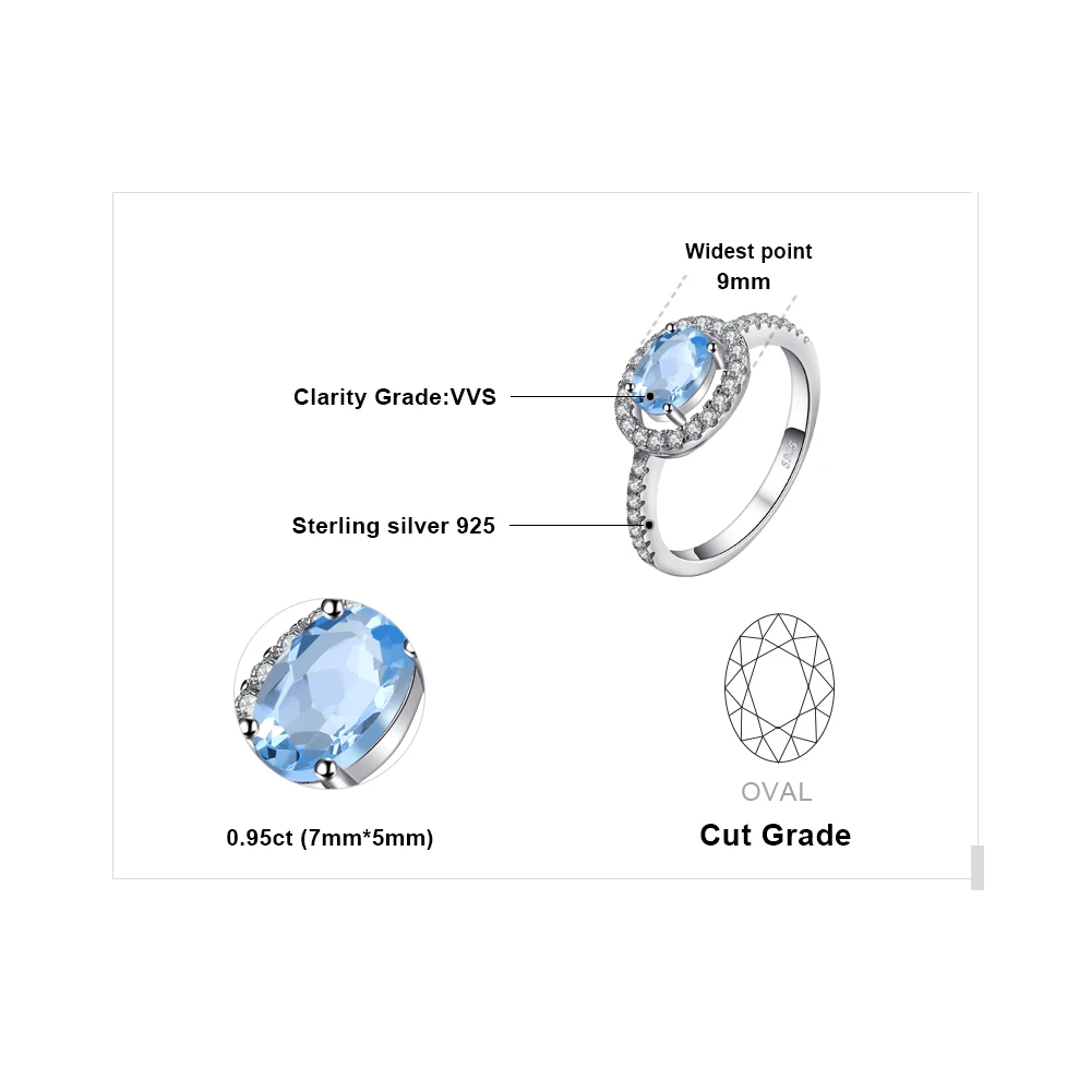 Jewelrypalace круглый 1ct натуральный голубой топаз кольцо стерлингового серебра 925