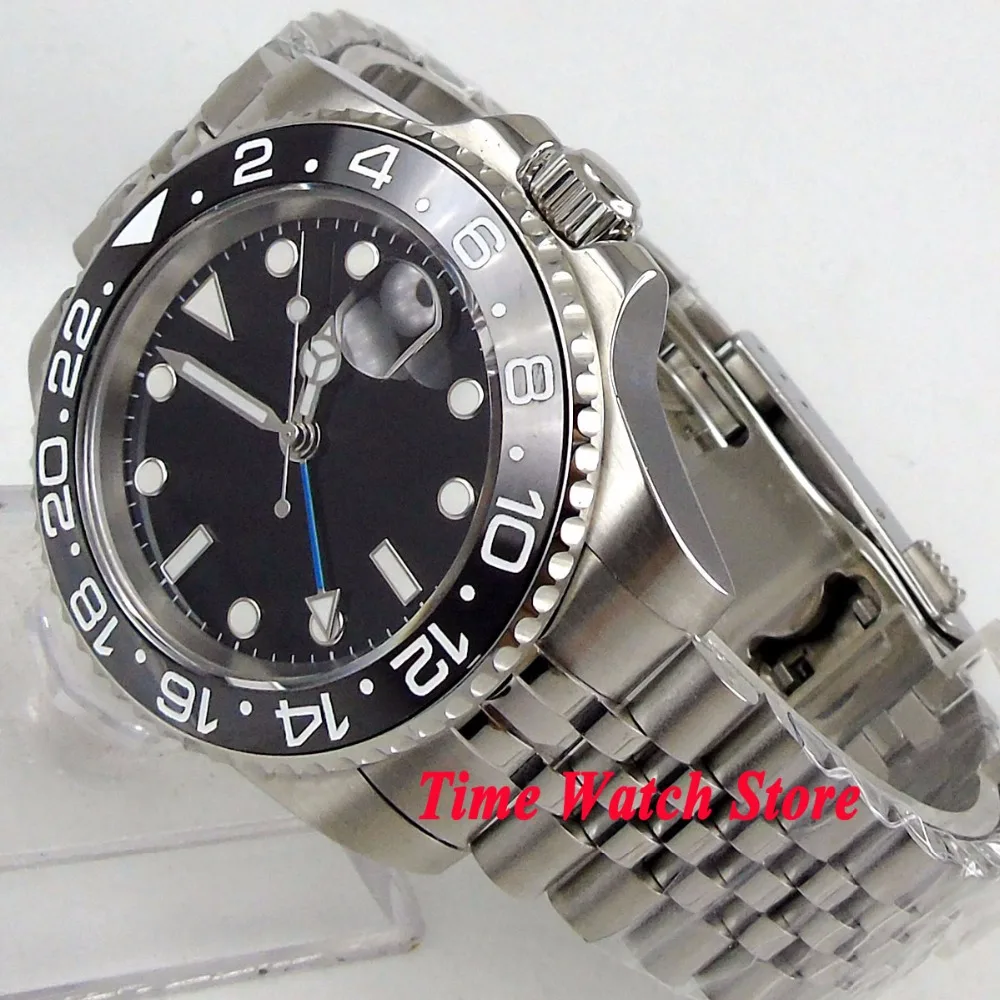 Мужские часы PARNIS без логотипа 40 мм черный циферблат Керамическая рамка