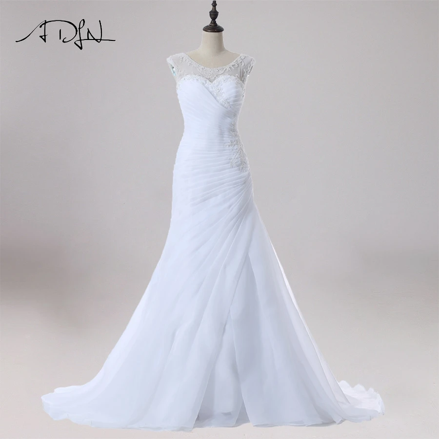ADLN Дешевые Русалка свадебная одежда из органзы с овальным вырезом без рукавов