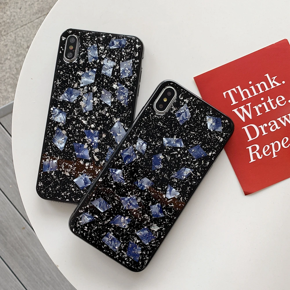 Luxury Shiny Silver Foil Black Marble Phone Case For iphone X 7 7plus 6/6S Plus 8 8plus XR XS Max Soft TPU Glitter Back Cover |