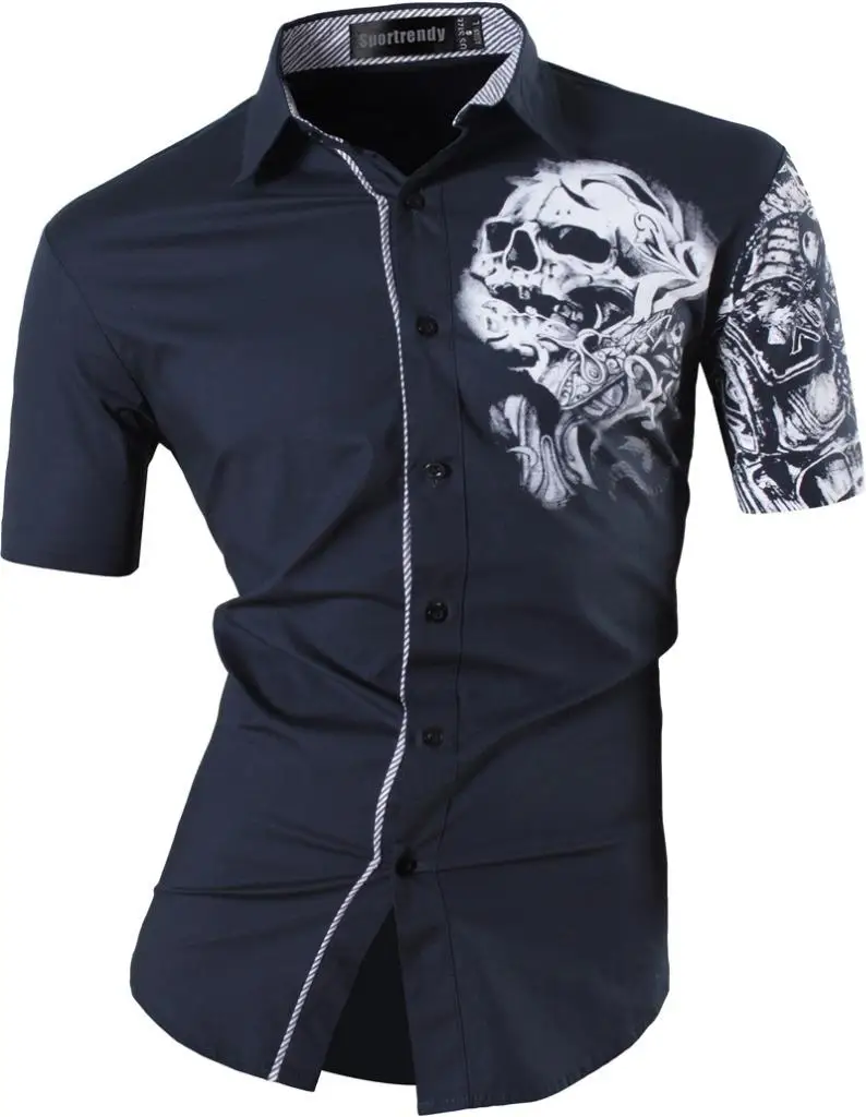 JZS056-Navy Sportrendy, мужские рубашки, повседневные, модные, короткий рукав, летние, облегающие, с драконом, стильные, с принтом таттон, JZS056 - Цвет: JZS056-Navy