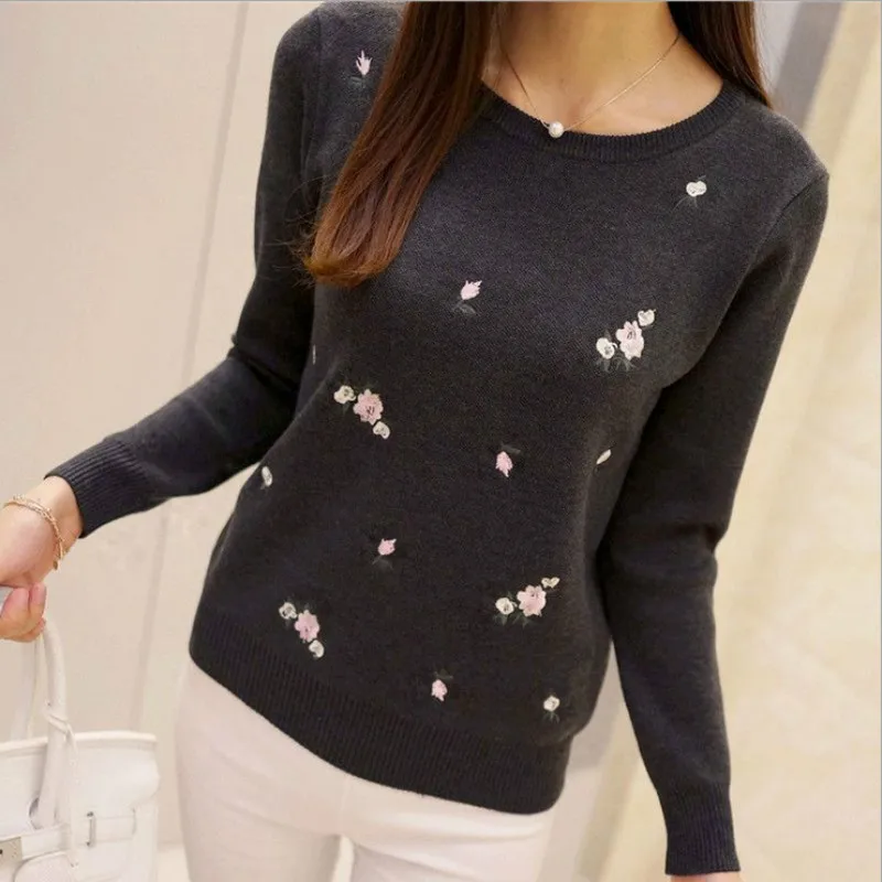 2017 High Quality Women Sweater Autumn Winter Pullover Solid Knitted Peach Embroidery Slim Top Oversized Sweaters Female | Женская