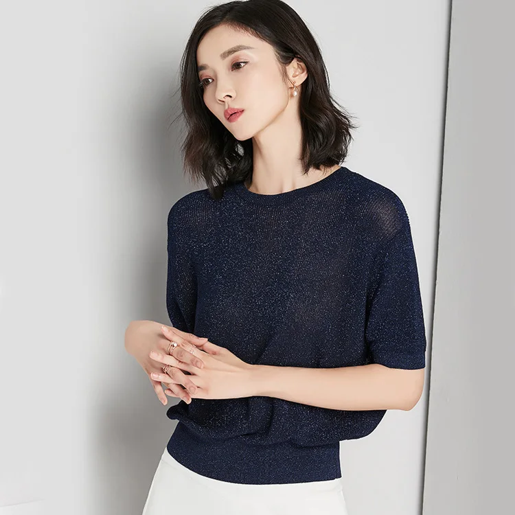 Женский трикотажный топ с коротким рукавом для весны и лета из вискозного волокна - Цвет: 1