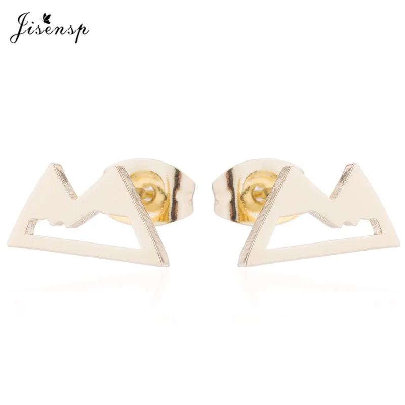 Jisensp, модные серьги из горной породы, походные, для улицы, горный диапазон, нержавеющая сталь, серьги-гвоздики, женские, для путешествий, ювелирные изделия, для альпинизма, подарок - Окраска металла: gold earrings