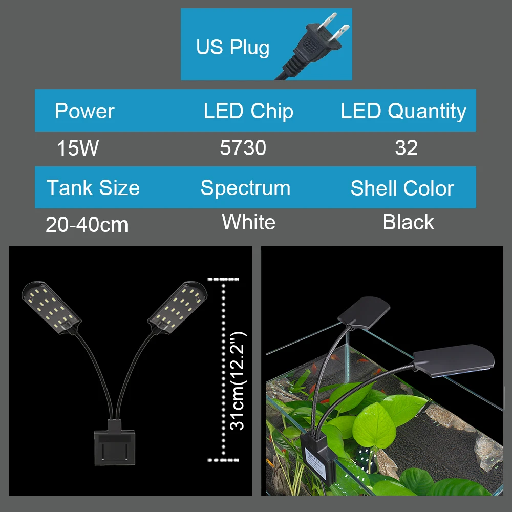 X7-US-110V Senzeal Aquarium Light Super bright Aquarium Led Lighting M3/X3/X5/X7/X9 Clip-on Slim Fish LED Lamp 220V/110V Fish Tank LED Lamp - Цвет: X7-US-110V