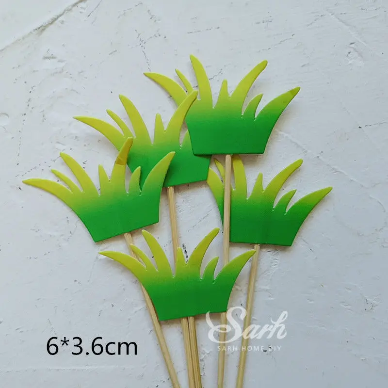 10pc grass Украшения в виде панды, медведя, Льва, лягушки, слона для детского дня рождения, вечерние топперы для торта, свадебные принадлежности для дня рождения, милые подарки для выпечки - Цвет: 10pc grass