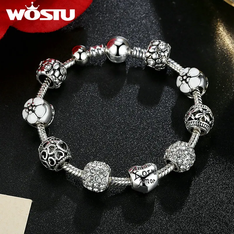 Распродажа серебряный браслет с бусинами в виде сердца и цветка|charm bracelet|bead charm