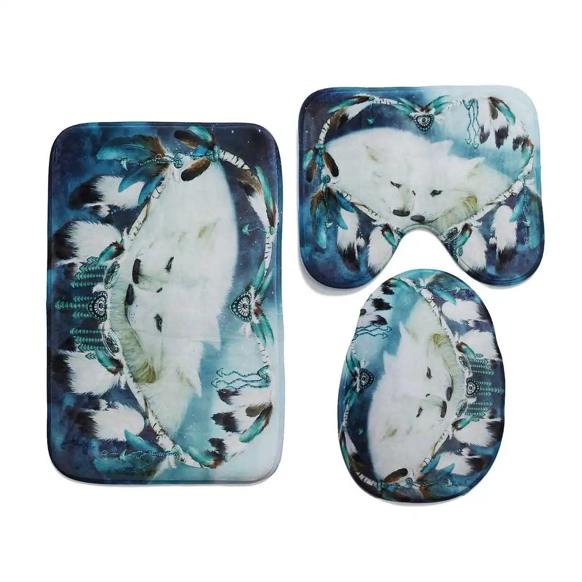 White Wolf 3Pcs 180x180 см Белый Волк Ловец снов глаза волка с 12 крючками занавеска для ванной комнаты коврик для туалета крышка ковер 1 шт./3 шт./4 шт. набор штор - Цвет: White Wolf 3Pcs