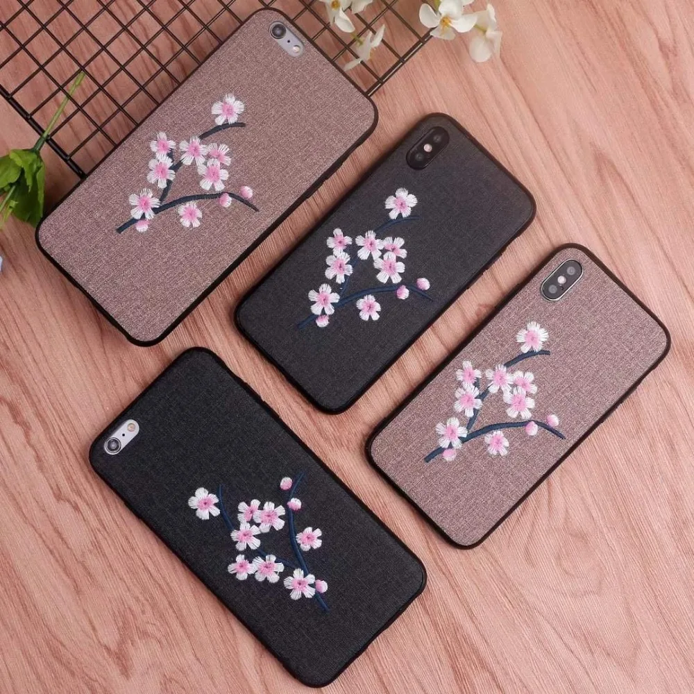 Матовый чехол FULAIKATE для iPhone 6s Plus с 3D вышивкой цветком сливы задняя крышка 6 мягкие