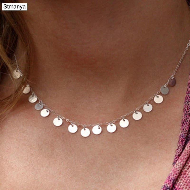 

Hot Women Fashion Cute Retro chain Necklace Personality sequins retro girl short Party Gift Jewelrty N1144