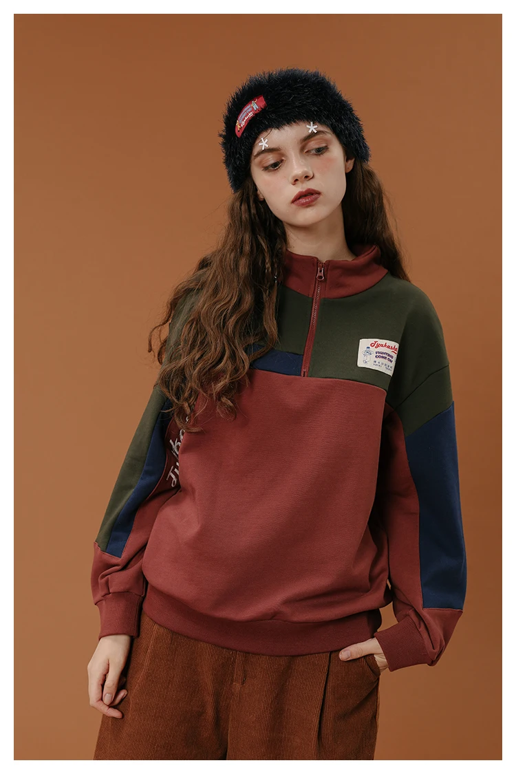 Новинка весны 2018 Женский пуловер свитшот свободный воротник-стойка на молнии