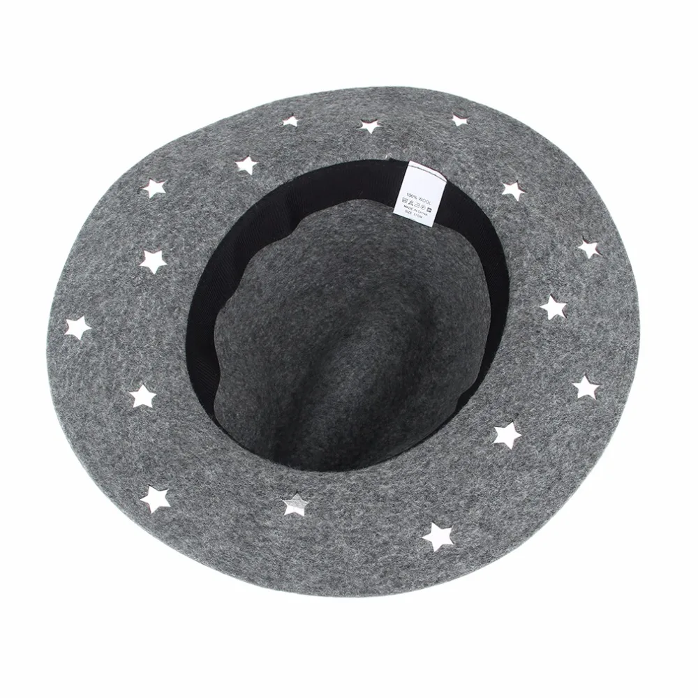 Для женщин Винтаж Твердые выдалбливают звезды шляпы фетровые для шапки 100% чистая