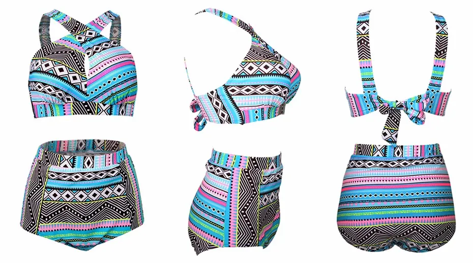 

Halter Crop Top Plus Size Bikini Women Push Up Swimsuit 2017 Bandage Bathing Suit High Waist Swimwear Beachwear 4XL 5XL