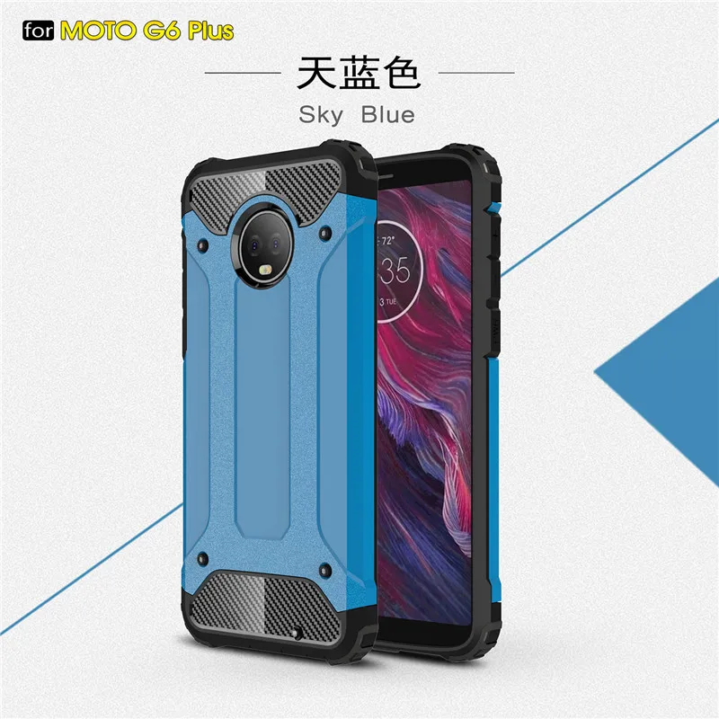 Blue Роскошный бронированный чехол для телефона для Moto G5 G5S G6 G6S Plus силиконовый резиновый противоударный чехол для задней крышки для Moto Z Play Z Force Coque - Цвет: Blue