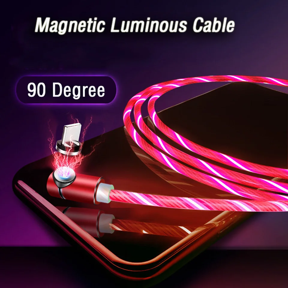 Светодиодный кабель Micro Usb с магнитом на 90 градусов, кабель Usb type C для Xiaomi Black Shark 2 LG G5 V30 Oppo A9 R17 Realme 3 Pro