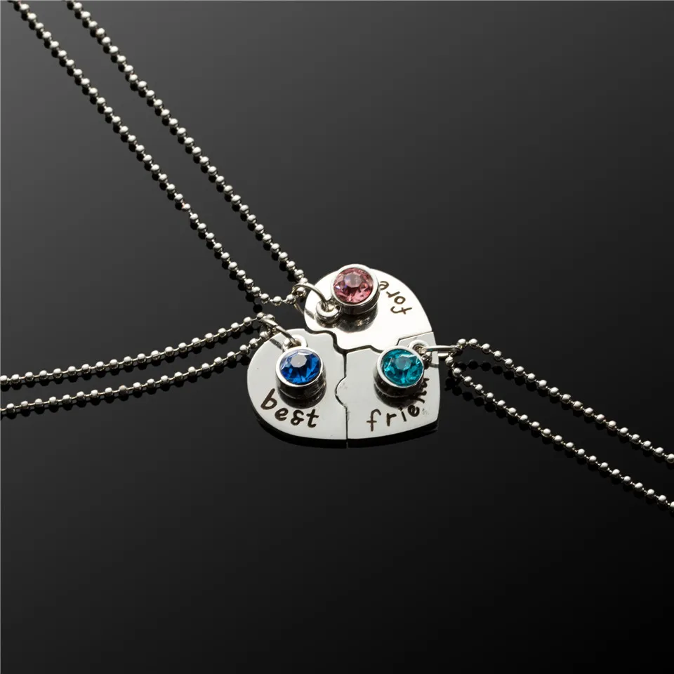 3pcs/set Best Friends Forever Puzzle Patch Necklaces Stainless Steel With Rhinestone Pendant For Present Gifts|necklace stainless steel|best friends