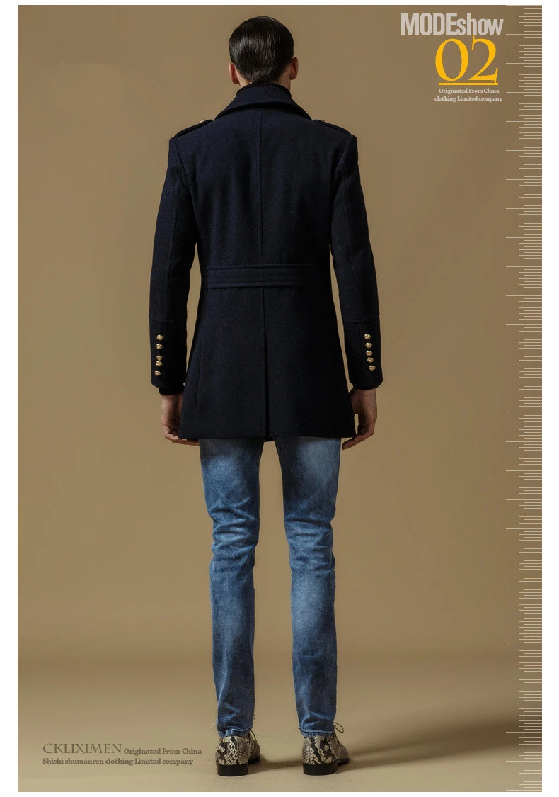 Зимнее мужское шерстяное хлопковое двубортное длинное дизайнерское пальто