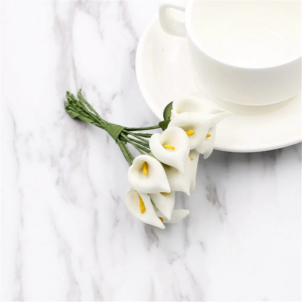Milk white 1pcs12 арахнида растение букет пена ПЭ искусственный мини-лилия свадебное оформление букета коллаж DIY цветок - Цвет: Milk white