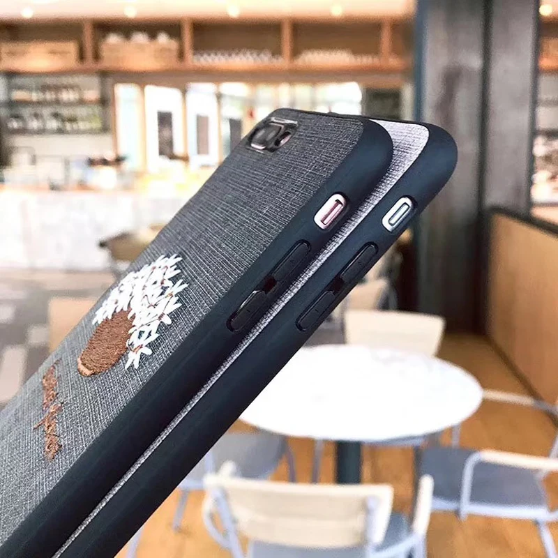 Fashion Luxury Artsy Korea Fresh Daisy Potted Embroidery Flower Anti-skid Cloth Warm Matte Phone Case For IphoneXS MAX/XR/8plus |
