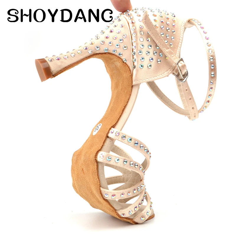 Туфли SHOYDANC женские для латиноамериканских танцев шелковые атласные блестящие с