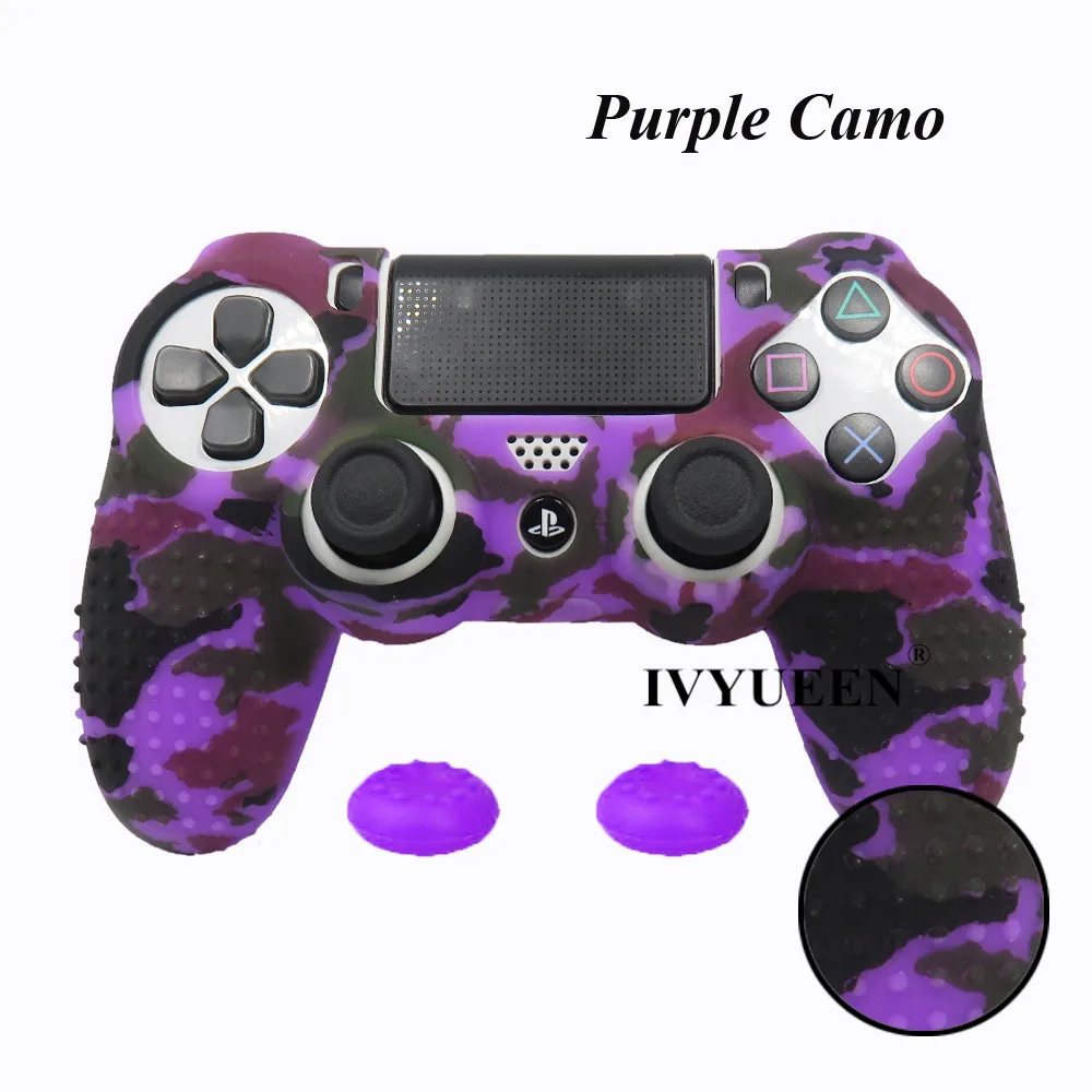 Purple Camo IVYUEEN 25 Colors For PlayStation 4 PS4 Pro Slim Controller Silicone Protective Skin Case Cover Thumb Grip Caps for Dualshock 4 - Цвет: Purple Camo