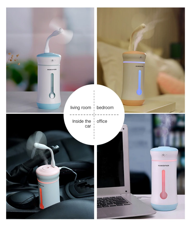 3 в 1 Cup Humidifier для дома светодиодный ночной Светильник USB вентилятор эфирных масел, аэрозольный распылитель освежителя воздуха туман, тем самым позволяя зернам раскрыться