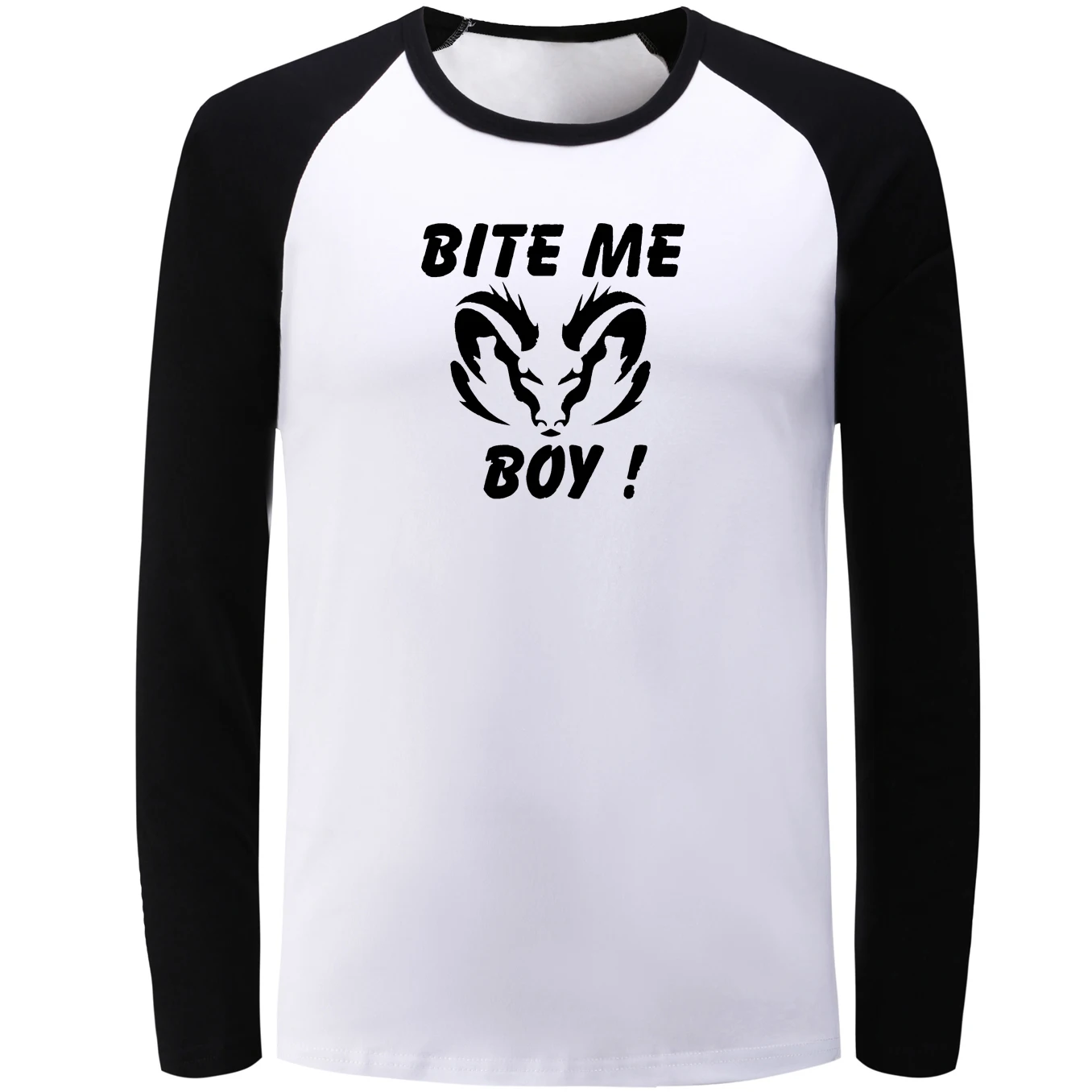 Bite Me/забавная футболка с длинным рукавом и принтом реглан для мальчиков женщин