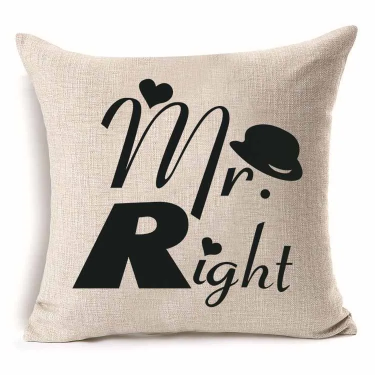 O 1 шт., рисунок Mr Mrs, хлопковая льняная подушка, наволочка для подушки, чехол для сидения автомобиля, украшение для дома, декоративная наволочка для дивана, 40172 - Цвет: O