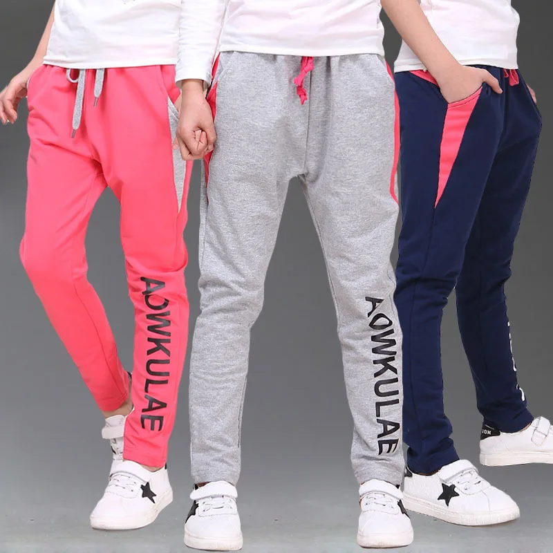 

Brand Girls Sports Pants Kids Casual Contrast Color Cotton Trousers With Print Letters Children Spring Autumn Clothes for 5-14T