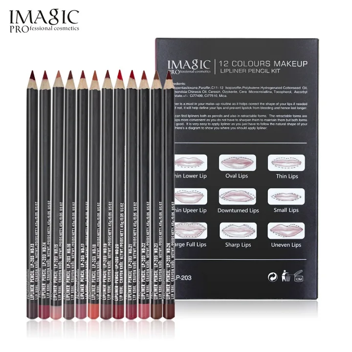 LP203 IMAGIC 12 цветов lipliner pen модное длительное увлажнение Lipliner водонепроницаемый карандаш для губ водостойкий карандаш с 1 шт. точилка - Цвет: LP203