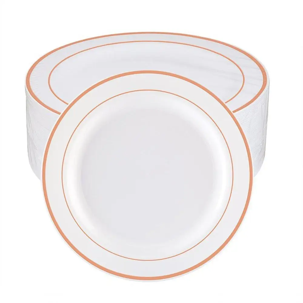 25 шт. пластиковые вечерние тарелки с розовым золотом ~ одноразовые сверхпрочные и