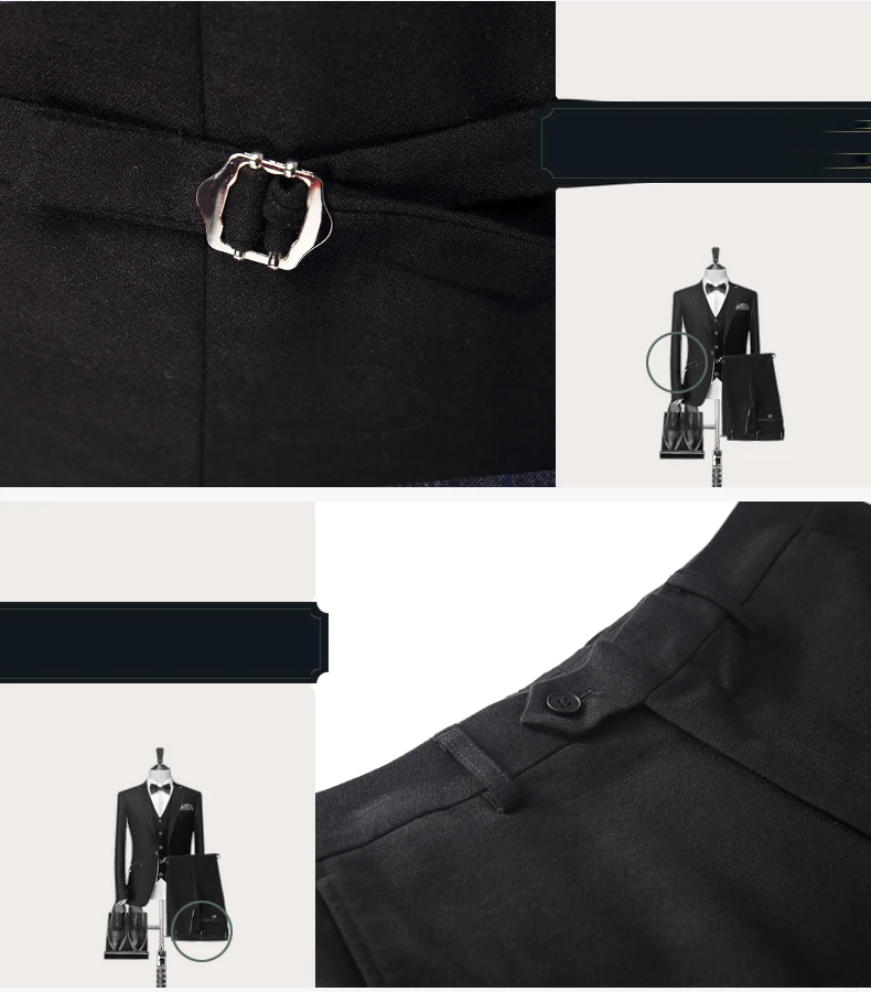 Мода черный смокинг для мужчин костюм Свадебные Жених Slim Fit 3 шт. вечернее платье(куртка+ жилет+ брюки