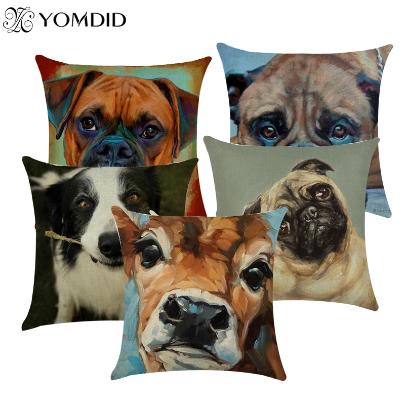 

45*45cm Decorative Pillowcase Pug Dog Sofa Bed Home Decor Pillow Case Cushion Cover Fundas Cojines Decorativo Throw Pillow Cases
