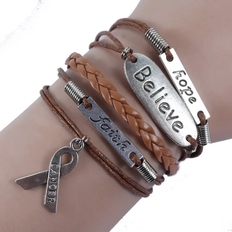 20 штук 7 Цвета многослойная кожаная веревка ручной работы розовый рак груди лента