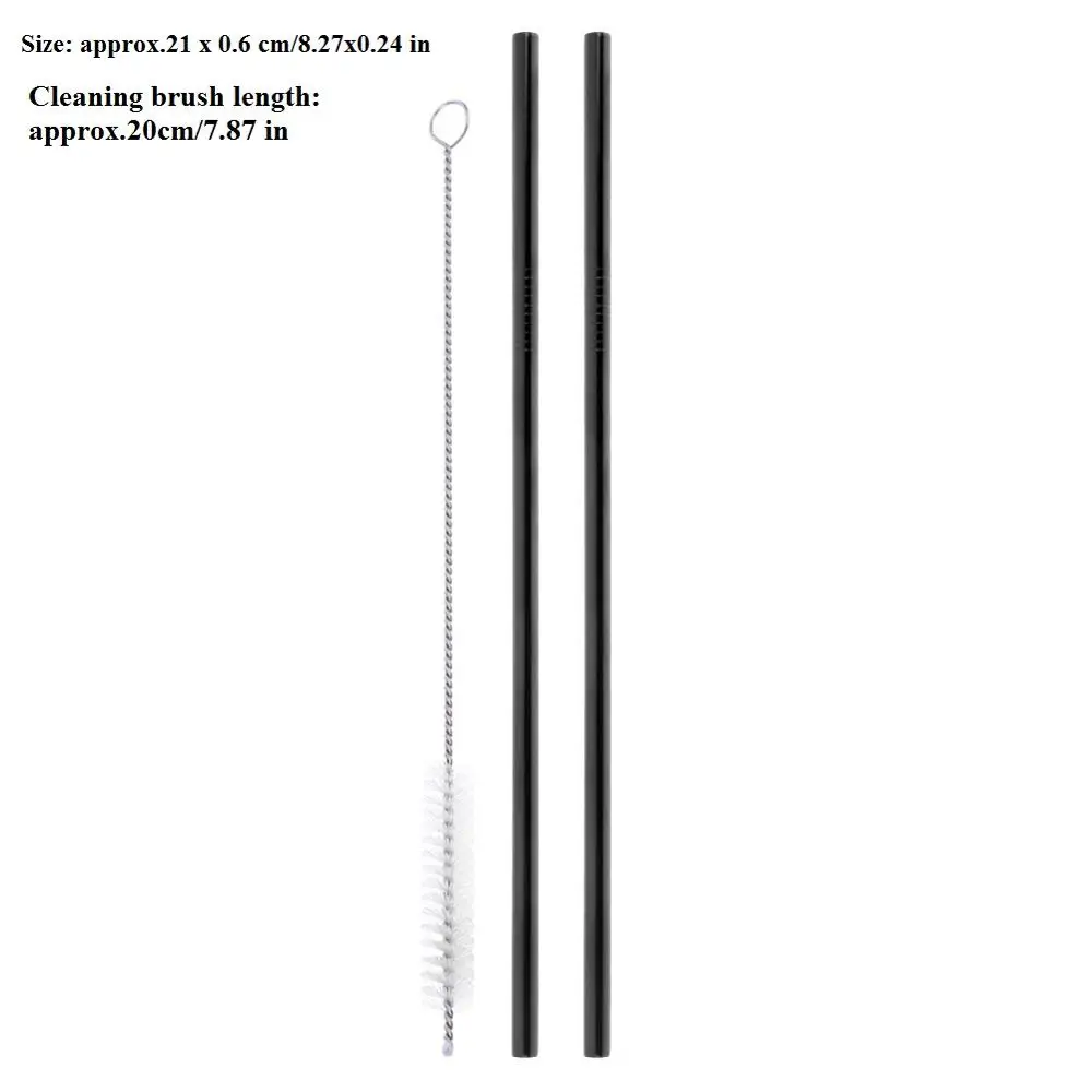 2pcs Straight Black 4/6/8 шт. металлическая соломинка Многоразовые питьевой Нержавеющая сталь соломенная шляпа с Чистящая Щетка для кружек Барные аксессуары дропшиппинг - Цвет: 2pcs Straight Black