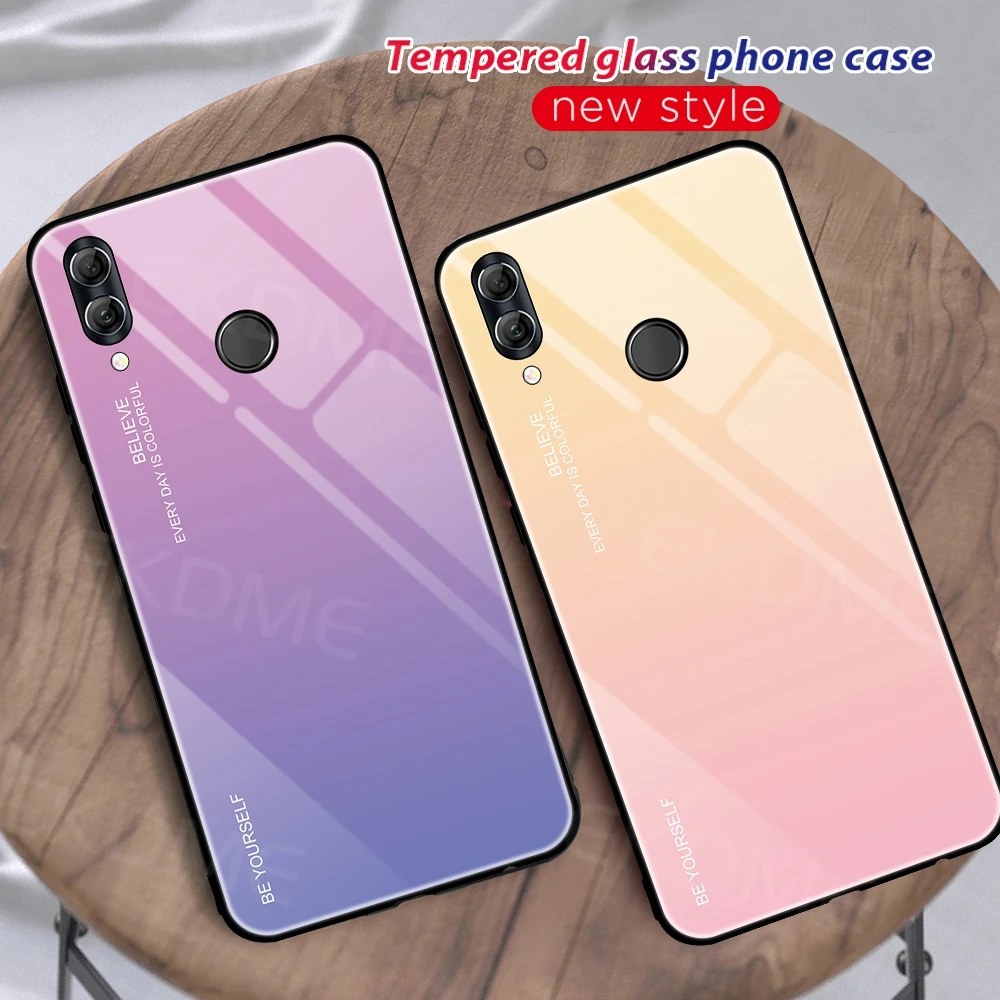 Чехол для Huawei Honor 10 9 Lite 8X Max 9X Pro мягкая рамка из закаленного стекла с градиентом